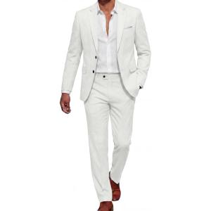 COOFANDY Men’s Suits 2 Piece Classic Fit Casual Suits Sets 2 Button Blazer Jacket And Dress Pants For Wedding Business Prom(White)