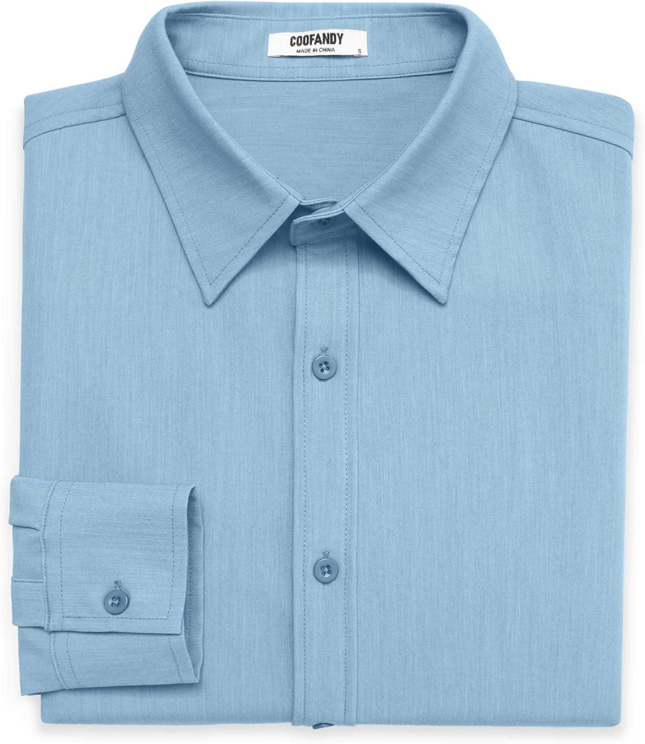 imageCOOFANDY Mens Casual Button Down Long Sleeve Untucked Denim Dress ShirtClear Blue
