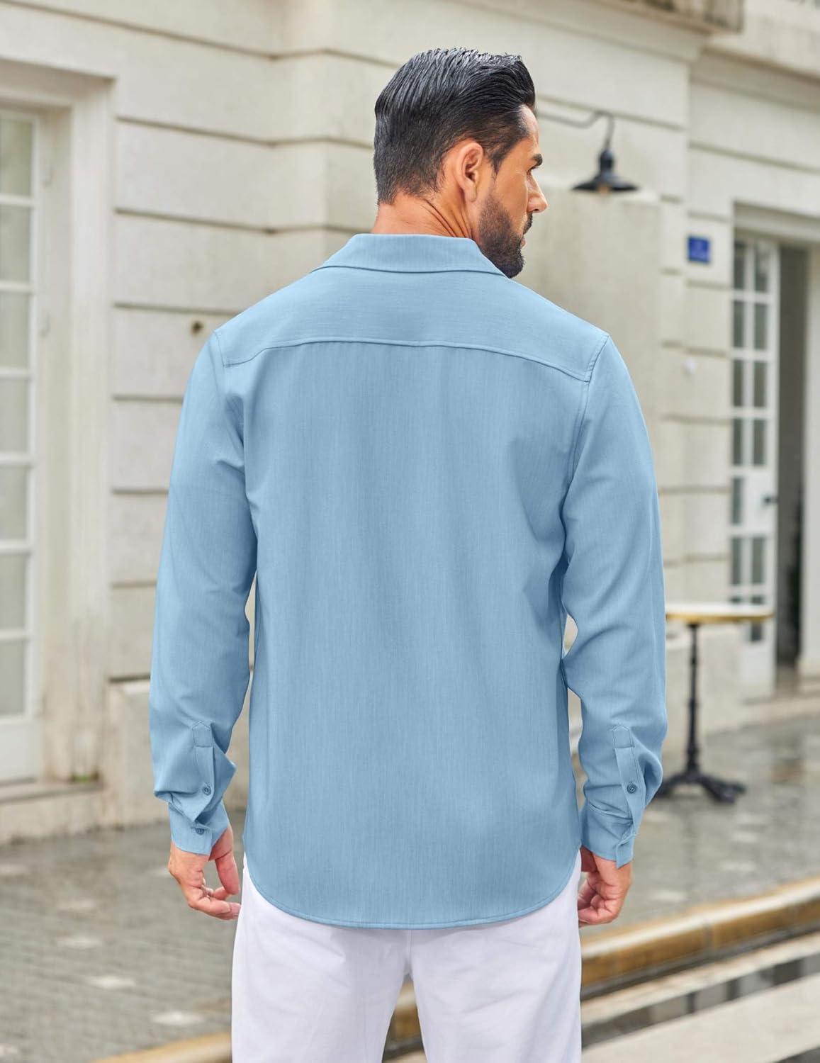 imageCOOFANDY Mens Casual Button Down Long Sleeve Untucked Denim Dress ShirtClear Blue