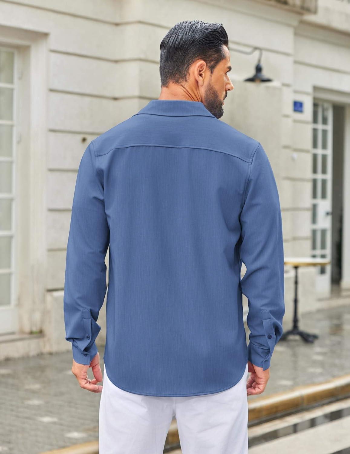 imageCOOFANDY Mens Casual Button Down Long Sleeve Untucked Denim Dress ShirtDenim Blue
