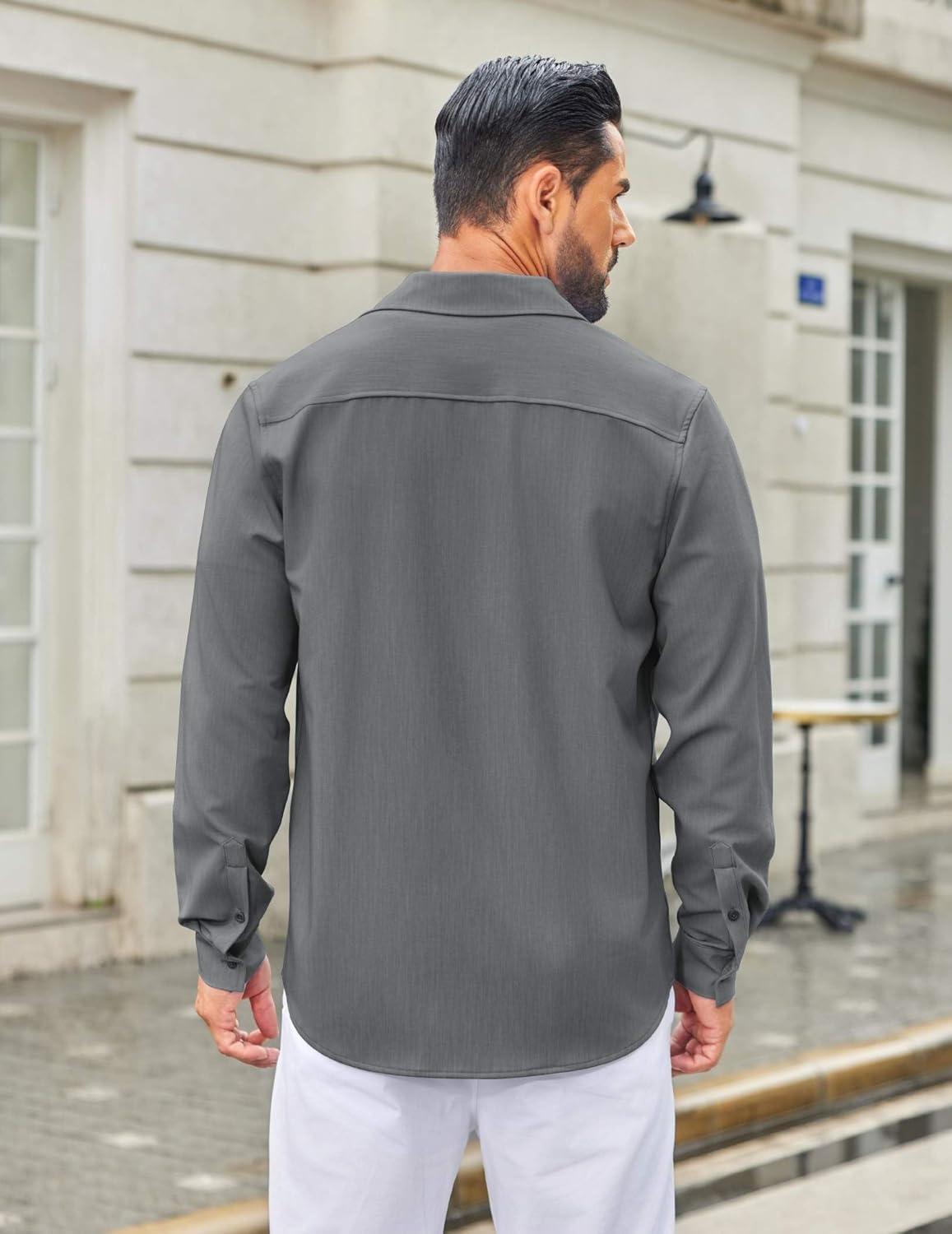 imageCOOFANDY Mens Casual Button Down Long Sleeve Untucked Denim Dress ShirtGrey