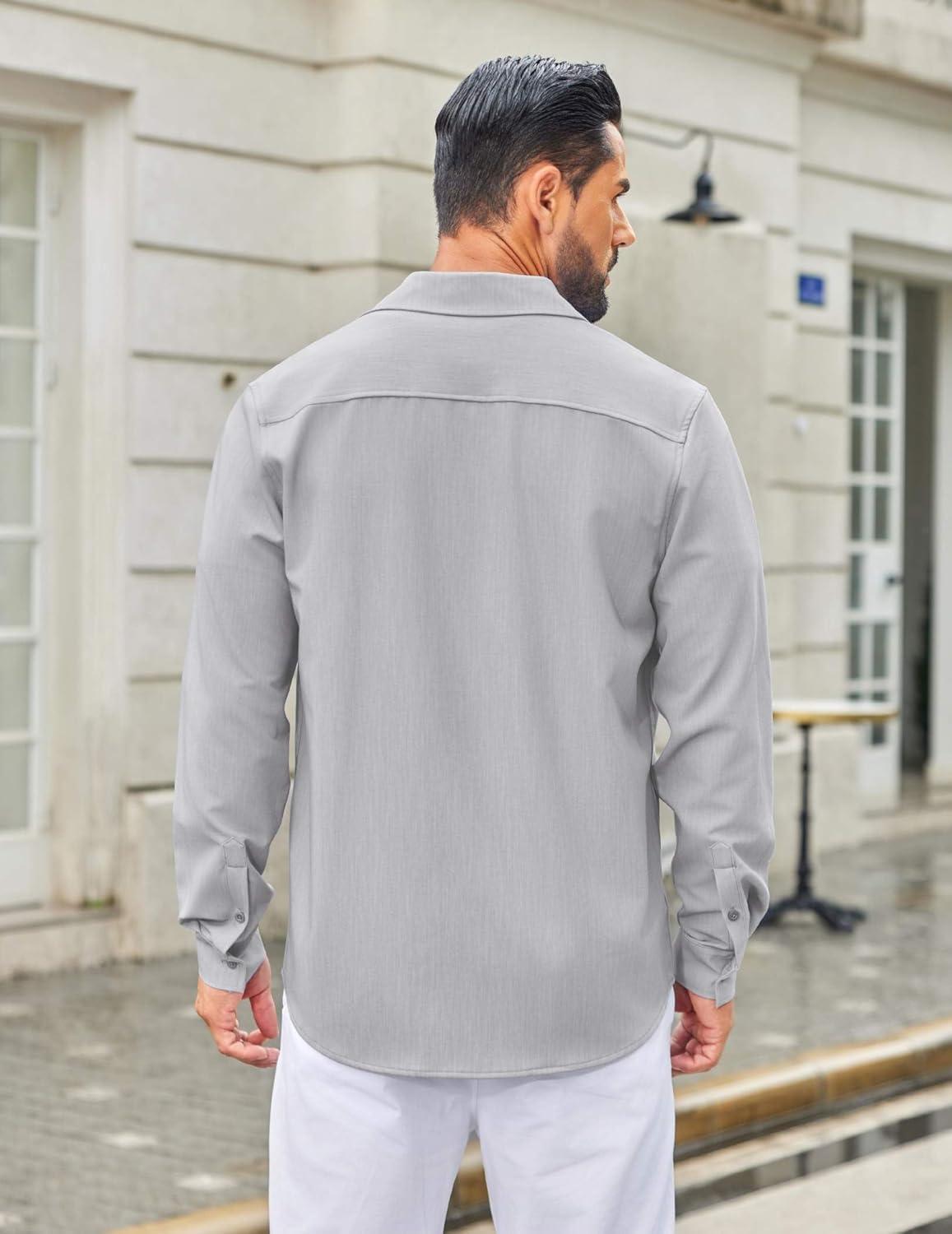 imageCOOFANDY Mens Casual Button Down Long Sleeve Untucked Denim Dress ShirtLight Grey