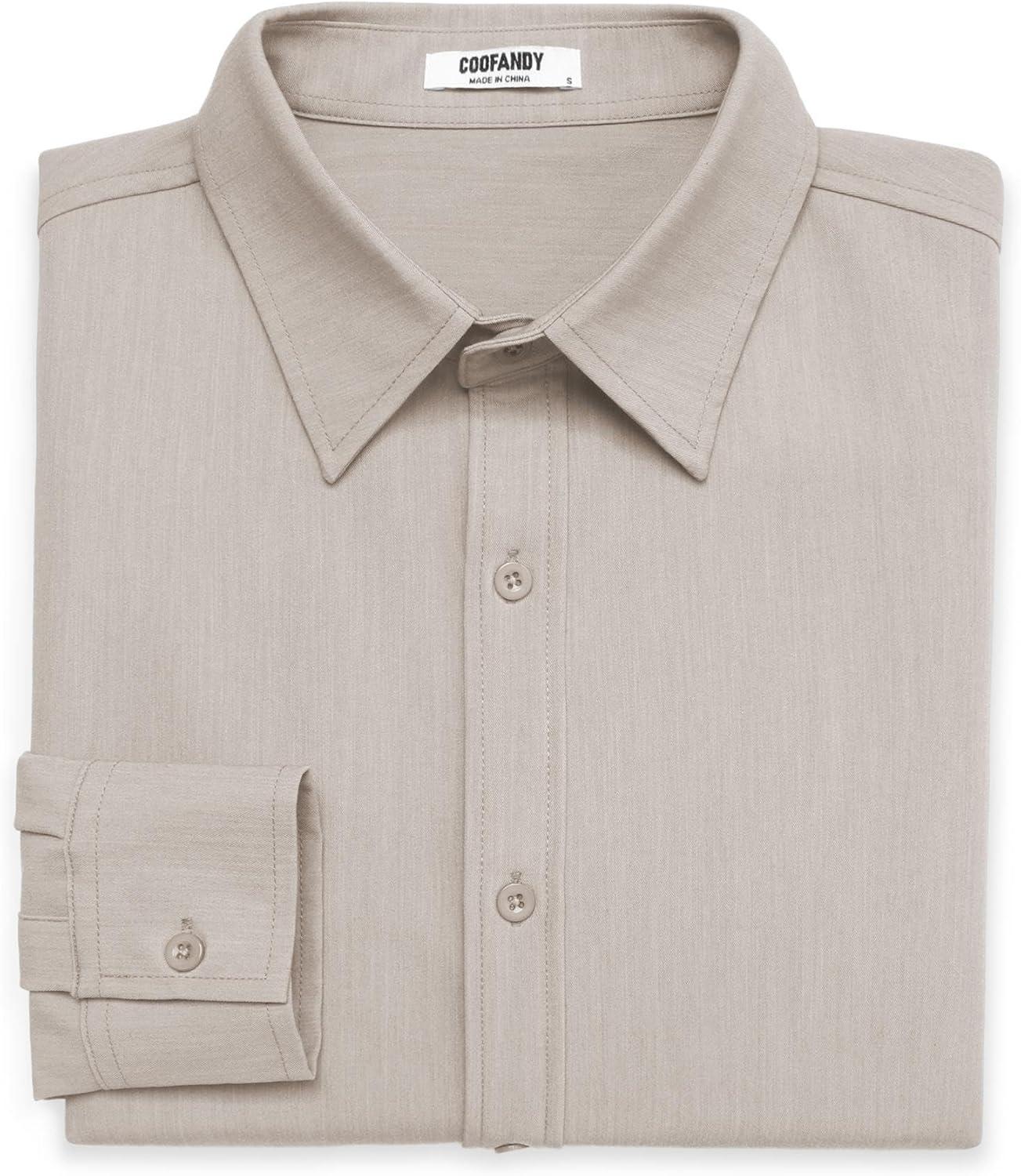 imageCOOFANDY Mens Casual Button Down Long Sleeve Untucked Denim Dress ShirtLight Khaki