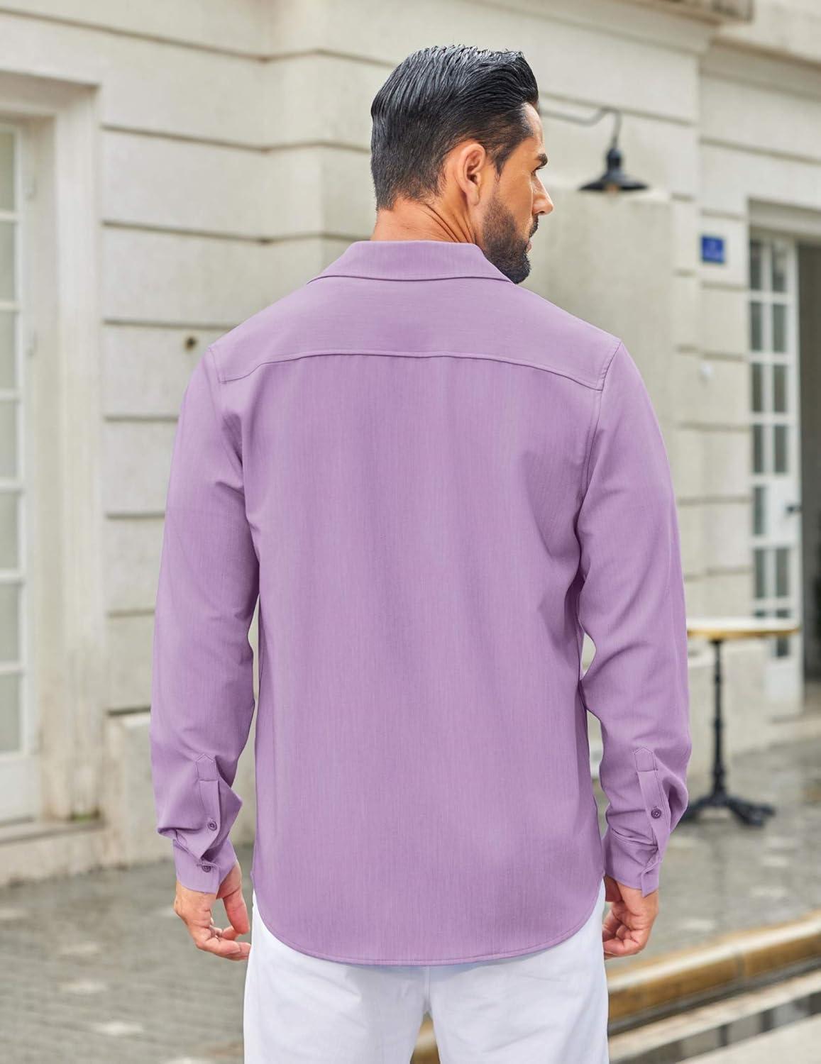 imageCOOFANDY Mens Casual Button Down Long Sleeve Untucked Denim Dress ShirtLight Purple
