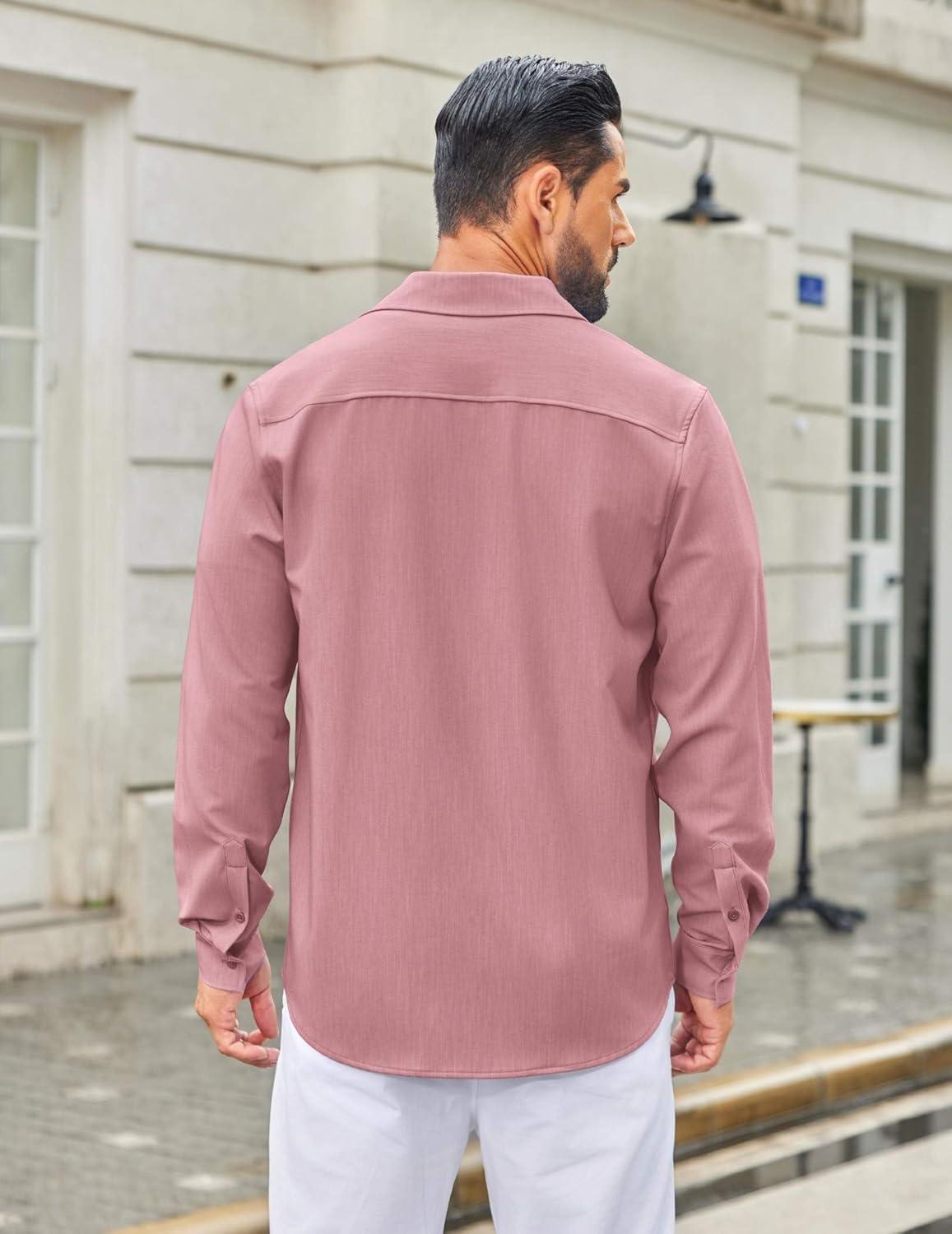 imageCOOFANDY Mens Casual Button Down Long Sleeve Untucked Denim Dress ShirtPurple Red