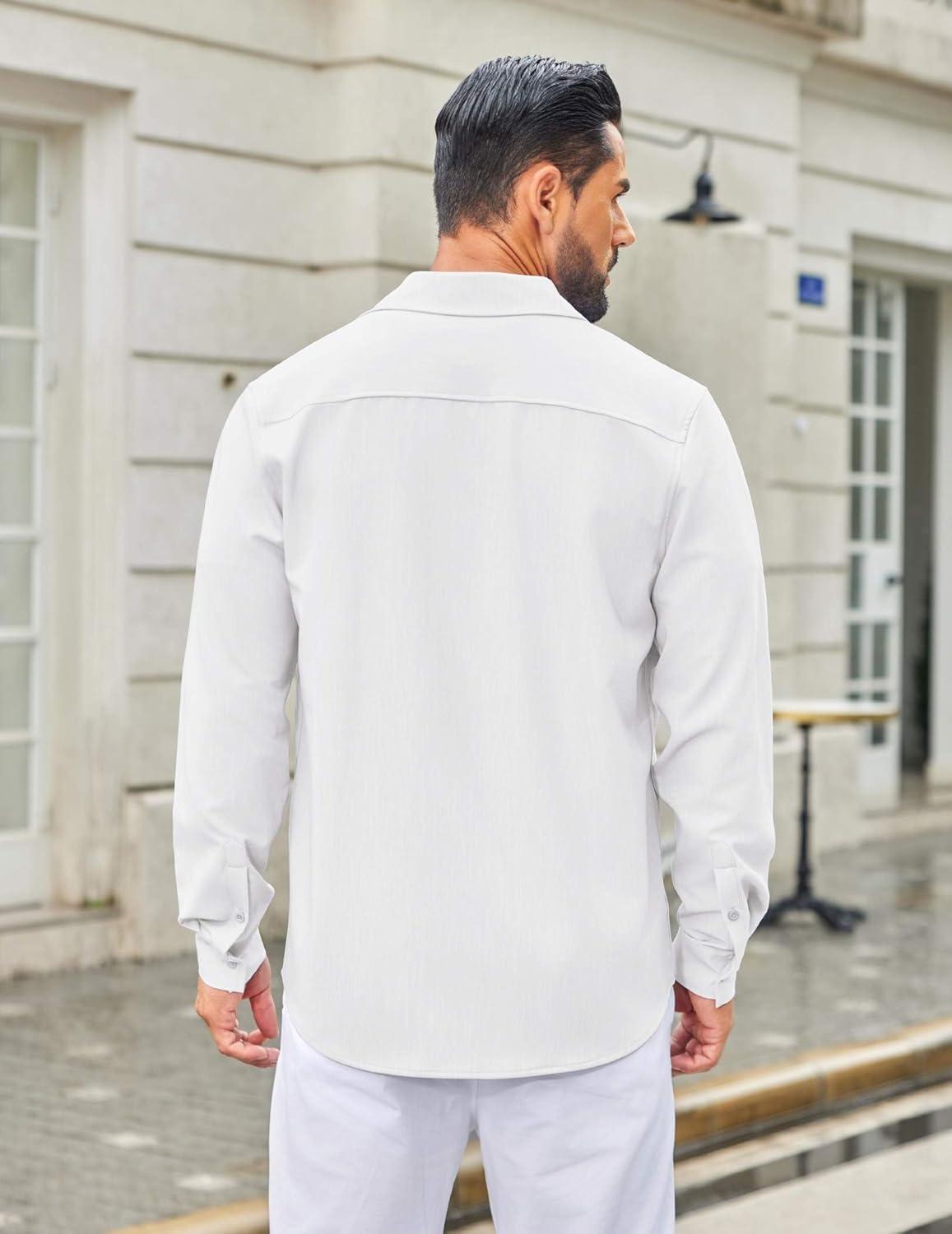 imageCOOFANDY Mens Casual Button Down Long Sleeve Untucked Denim Dress ShirtWhite