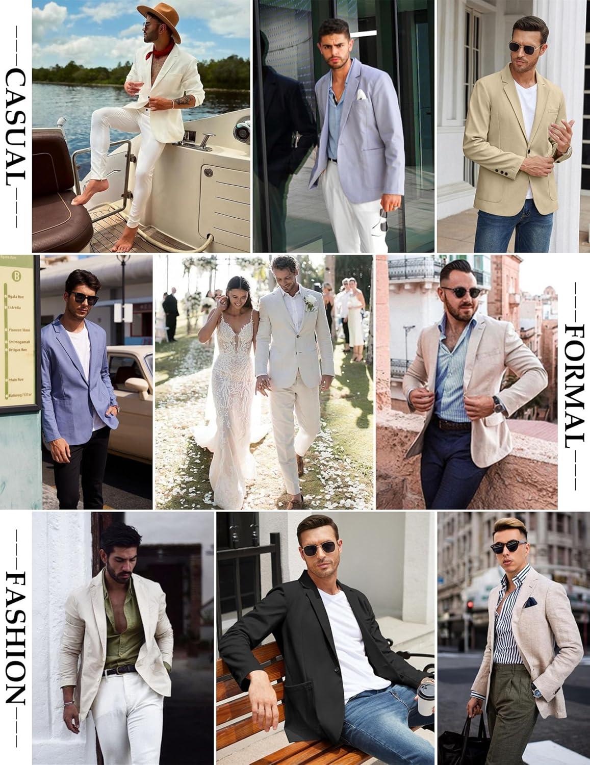 imageCOOFANDY Mens Casual Linen Blazer Lightweight Regular Fit Sport Coat One Button Suit JacketNavy Blue