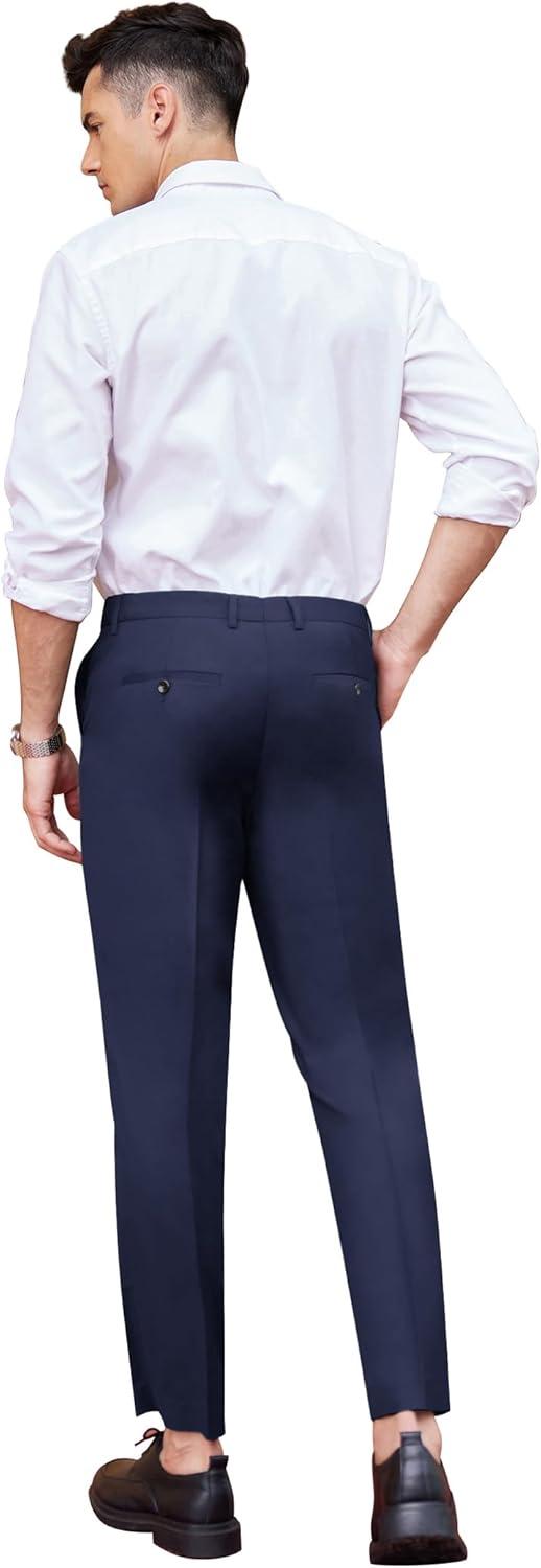 imageCOOFANDY Mens Classic Fit Dress Pants Flat Front Straight Formal Pants Wrinkle Free Expandable Waist Suit PantsNavy Blue