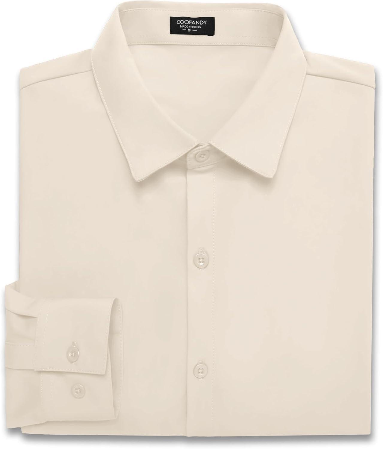 imageCOOFANDY Mens Muscle Fit Dress Shirts WrinkleFree Long Sleeve Casual Button Down ShirtsBeige