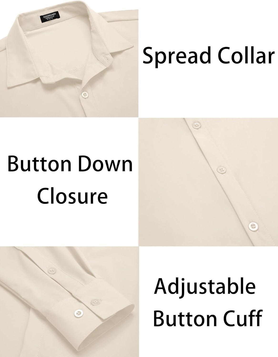imageCOOFANDY Mens Muscle Fit Dress Shirts WrinkleFree Long Sleeve Casual Button Down ShirtsBeige