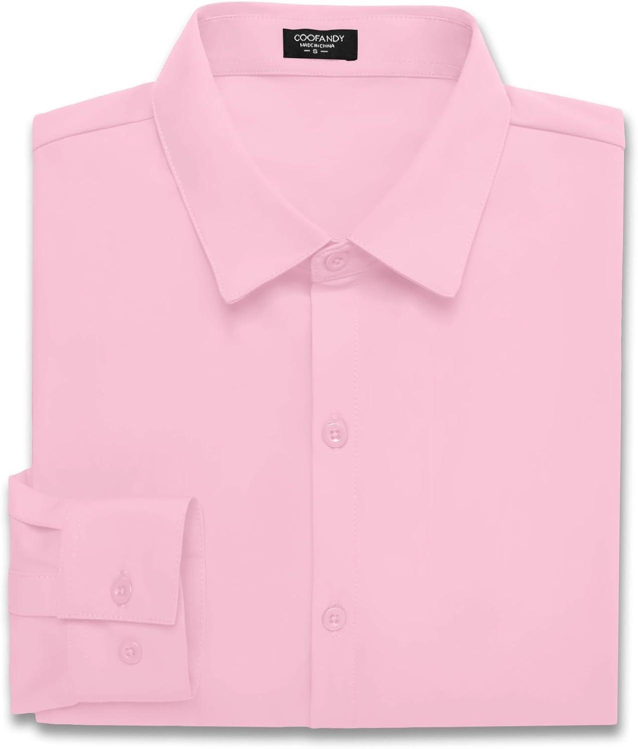 imageCOOFANDY Mens Muscle Fit Dress Shirts WrinkleFree Long Sleeve Casual Button Down ShirtsPink