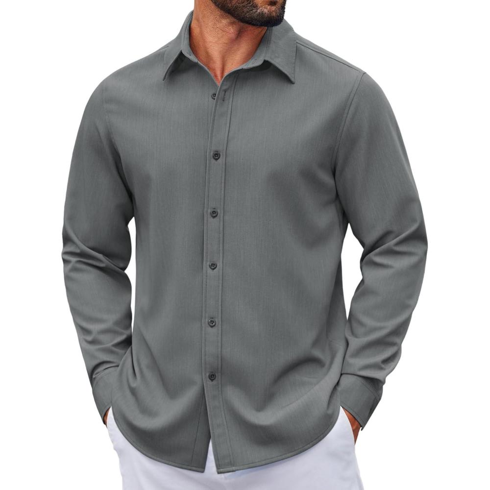 imageCOOFANDY Mens Casual Button Down Long Sleeve Untucked Denim Dress ShirtGrey
