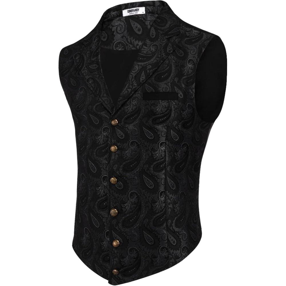 imageCOOFANDY Mens Suit Vest Paisley Floral Victorian Vests Gothic Steampunk Formal Waistcoat Tuxedo Vests with Notched LapelsBlack Paisley