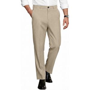 COOFANDY Men Classic Fit Dress Pant Casual Flat Front Pant Expandable Waist Suit Pant(A-light Khaki)