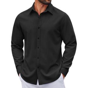 COOFANDY Men’s Casual Button Down Long Sleeve Untucked Denim Dress Shirt(Black)