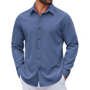 COOFANDY Men’s Casual Button Down Long Sleeve Untucked Denim Dress Shirt(Blue)