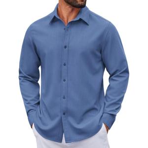 COOFANDY Men’s Casual Button Down Long Sleeve Untucked Denim Dress Shirt(Denim Blue)