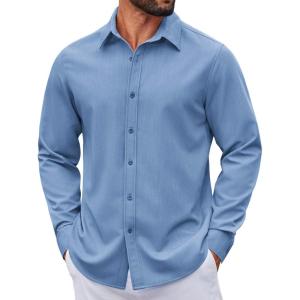 COOFANDY Men’s Casual Button Down Long Sleeve Untucked Denim Dress Shirt(Light Blue)