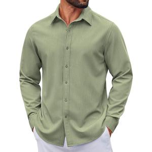 COOFANDY Men’s Casual Button Down Long Sleeve Untucked Denim Dress Shirt(Light Green)
