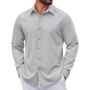 COOFANDY Men’s Casual Button Down Long Sleeve Untucked Denim Dress Shirt(Light Grey)