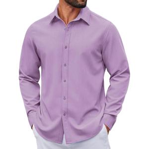 COOFANDY Men’s Casual Button Down Long Sleeve Untucked Denim Dress Shirt(Light Purple)