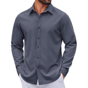 COOFANDY Men’s Casual Button Down Long Sleeve Untucked Denim Dress Shirt(Navy Blue)