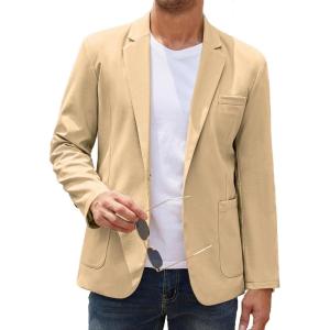 COOFANDY Men’s Casual Linen Blazer Lightweight Regular Fit Sport Coat One Button Suit Jacket(01-light Khaki)