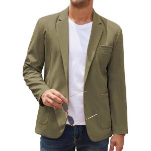 COOFANDY Men’s Casual Linen Blazer Lightweight Regular Fit Sport Coat One Button Suit Jacket(Army Green)