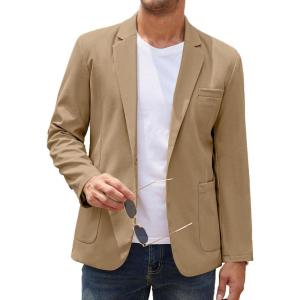 COOFANDY Men’s Casual Linen Blazer Lightweight Regular Fit Sport Coat One Button Suit Jacket(Dark Khaki)
