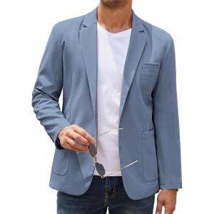 COOFANDY Men’s Casual Linen Blazer Lightweight Regular Fit Sport Coat One Button Suit Jacket(Denim Blue)