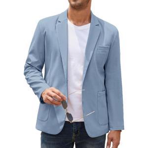 COOFANDY Men’s Casual Linen Blazer Lightweight Regular Fit Sport Coat One Button Suit Jacket(Light Blue)