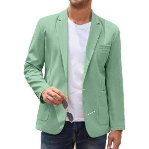 COOFANDY Men’s Casual Linen Blazer Lightweight Regular Fit Sport Coat One Button Suit Jacket(Light Green)