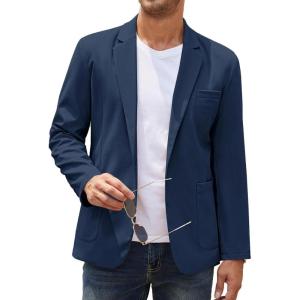 COOFANDY Men’s Casual Linen Blazer Lightweight Regular Fit Sport Coat One Button Suit Jacket(Navy Blue)