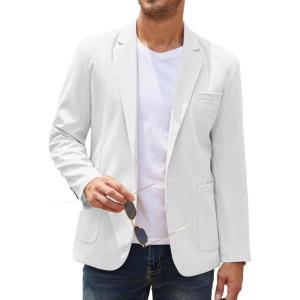 COOFANDY Men’s Casual Linen Blazer Lightweight Regular Fit Sport Coat One Button Suit Jacket(White)