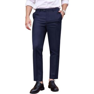 COOFANDY Men’s Classic Fit Dress Pants Flat Front Straight Formal Pants Wrinkle Free Expandable Waist Suit Pants(Navy Blue)