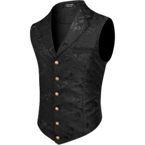 COOFANDY Men’s Suit Vest Paisley Floral Victorian Vests Gothic Steampunk Formal Waistcoat Tuxedo Vests with Notched Lapels(Black)