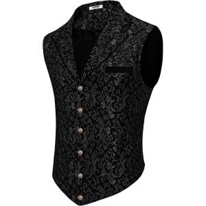 COOFANDY Men’s Suit Vest Paisley Floral Victorian Vests Gothic Steampunk Formal Waistcoat Tuxedo Vests with Notched Lapels(Black Filigree)