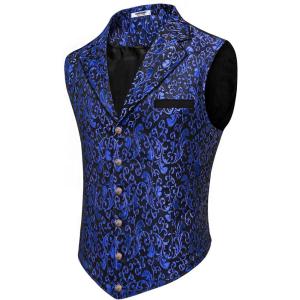 COOFANDY Men’s Suit Vest Paisley Floral Victorian Vests Gothic Steampunk Formal Waistcoat Tuxedo Vests with Notched Lapels(Blue Filigree)