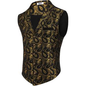 COOFANDY Men’s Suit Vest Paisley Floral Victorian Vests Gothic Steampunk Formal Waistcoat Tuxedo Vests with Notched Lapels(Gold Paisley)