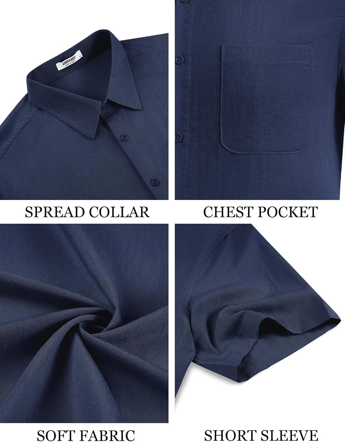 imageCOOFANDY Mens Linen Shirts Short Sleeve Button Down Shirt Casual Summer Beach Shirts with PocketNavy Blue