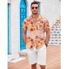 COOFANDY Men’s Casual Button Down Shirts Short Sleeve Textured Summer Beach Shirt with Pocket(Coral Pink-tropical Style)