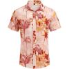 COOFANDY Men’s Casual Button Down Shirts Short Sleeve Textured Summer Beach Shirt with Pocket(Coral Pink-tropical Style)