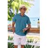 COOFANDY Men’s Casual Button Down Shirts Short Sleeve Textured Summer Beach Shirt with Pocket(Peacock Blue)