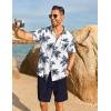 COOFANDY Men’s Hawaiian 2 Piece Outfits Summer Beach Matching Set Short Sleeve Floral Shirts and Shorts(Coconut Trees-navy Blue)