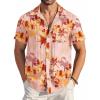 COOFANDY Men’s Casual Button Down Shirts Short Sleeve Textured Summer Beach Shirt with Pocket(Coral Pink-tropical Style)