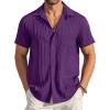 COOFANDY Men’s Casual Button Down Shirts Short Sleeve Textured Summer Beach Shirt with Pocket(Purple)