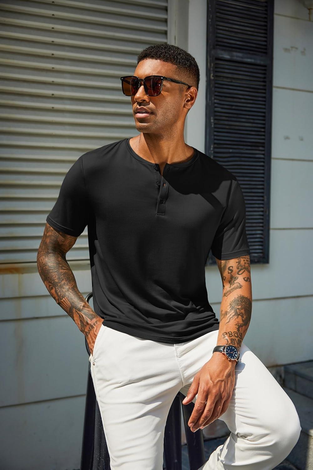 imageCOOFANDY Mens Henley Shirts Short Sleeve Casual Summer Basic T Shirt Soild Button Tee Top