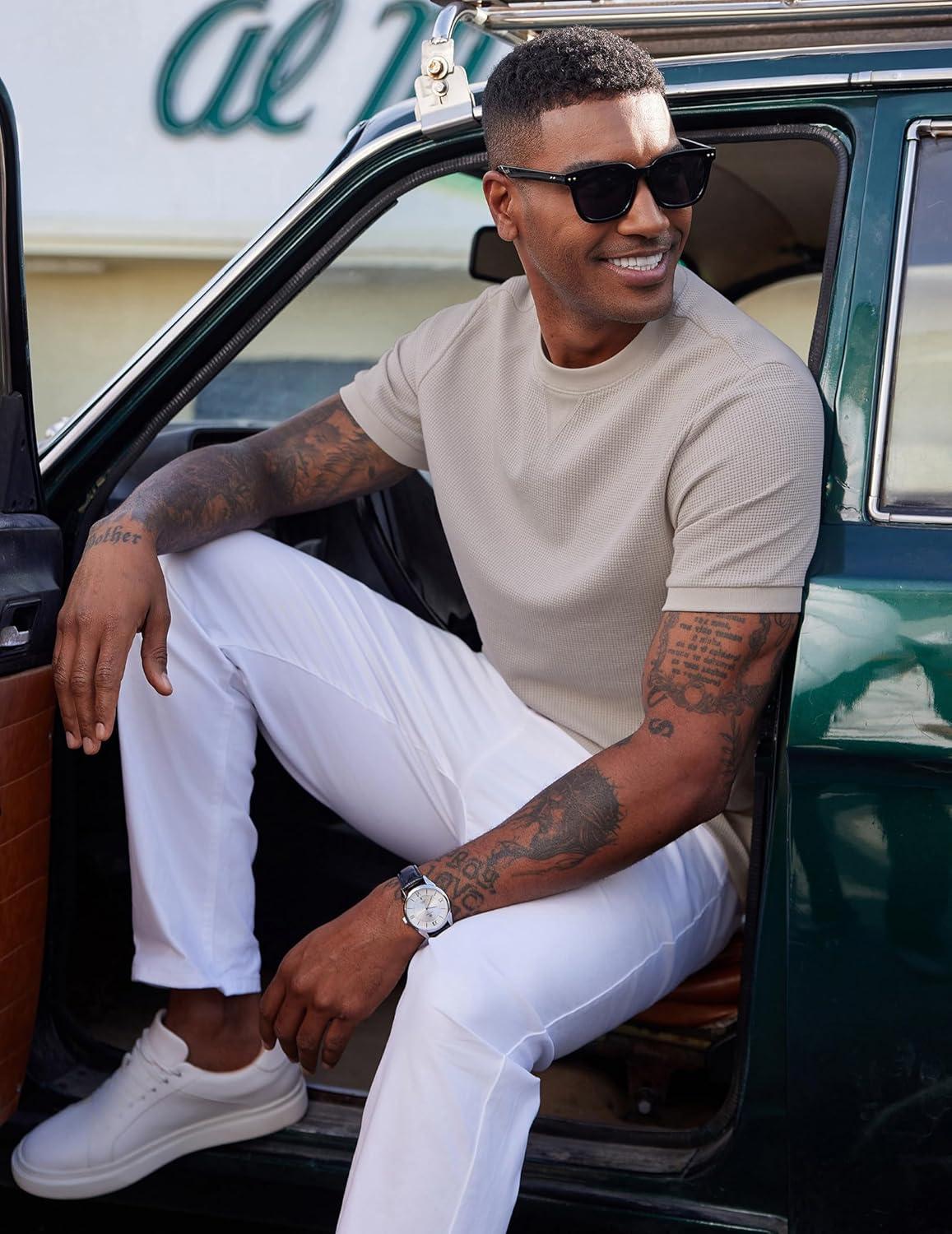 imageCOOFANDY Mens Waffle TShirts Short Sleeve Casual Crew Neck Shirt Summer Plain Pullover TeesA Moon Gray