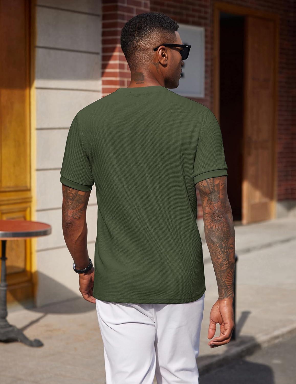 imageCOOFANDY Mens Waffle TShirts Short Sleeve Casual Crew Neck Shirt Summer Plain Pullover TeesArmy Green
