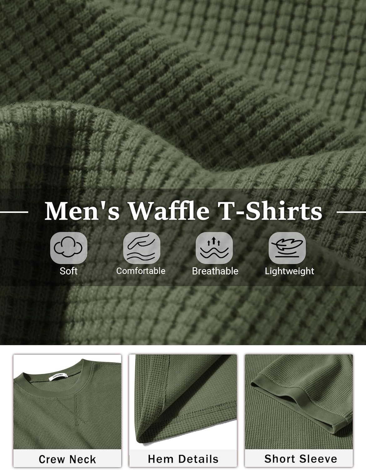 imageCOOFANDY Mens Waffle TShirts Short Sleeve Casual Crew Neck Shirt Summer Plain Pullover TeesArmy Green
